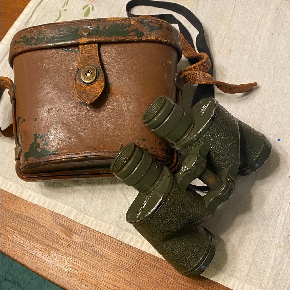 1942 WWII US ARMY M3 OFFICER NCO BINOCULARS & M17 Leather Case Westinghouse